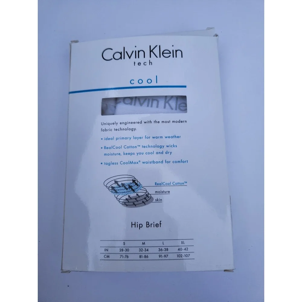 Calvin Klein Hip Brief White Tech Cool RealCool Cotton U2728D Size S - Picture 2 of 4